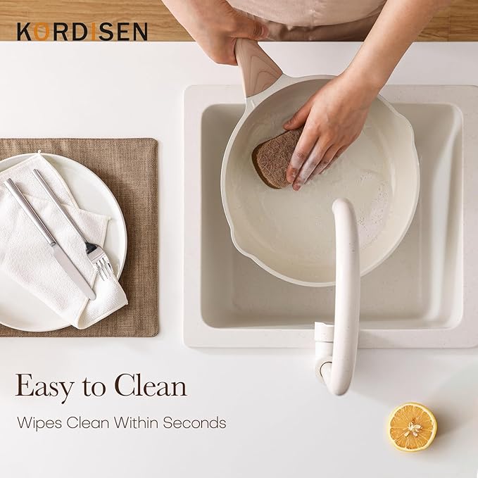 Kordisen Ceramic Nonstick Frying Pan Skillet Set with Lid, 3 Piece Ceramic Pans for Cooking Non Toxic, Healthy Induction Cookware, Stay-Cool Handle, PFOA & PFAS Free (9.5 Inch, 11 Inch, 12.5 Inch)