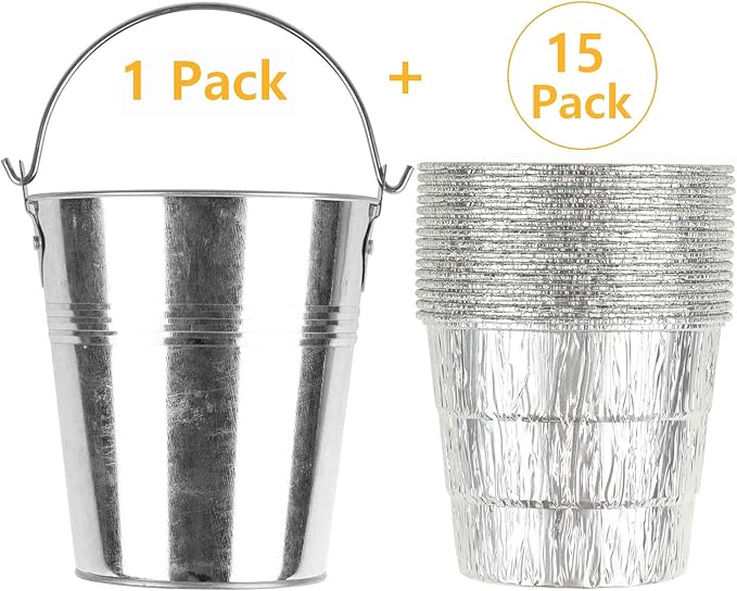 Drip Grease Bucket & 15-Pack Liners for Traeger 20/22/34, Pit Boss, etc Pellets Smoke (Silver 15)