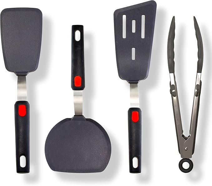 Silicone Spatula,600°F Heat Resistant Spatula Set of 4 for Nonstick Cookware,Cooking Spatulas with Stainless Steel for Diswasher Safe,Flexible Spatulas for Omelette, Pancake, Fish, Burger