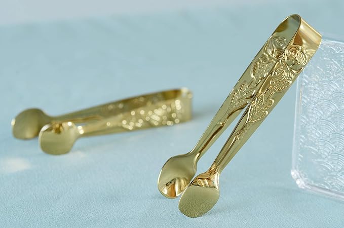 6PCS Mini Serving Tongs 4 Inches Small Rose Sugar Cube Tongs (Gold)