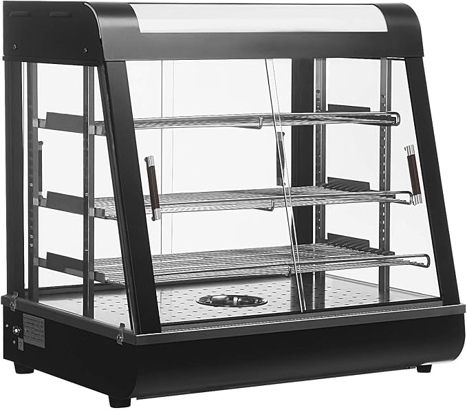 Whalefall 3-Tier Food Warmers Countertop, 27" Commercial Warm for Food Pizza Warmer w/ 3D Heating with Stainless Frame Sliding Glass Doors Pastry Display Case for Buffet Restaurant