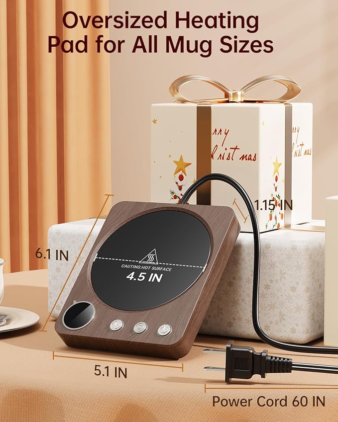 SWEETFULL Coffee Mug Warmer – 36W Coffee Cup Warmer for Desk with Smart Display & Auto Shut-Off, Candle Warmer, Electric Cup Warmer for Coffee, Milk and Tea, for Women & Men (Wood)