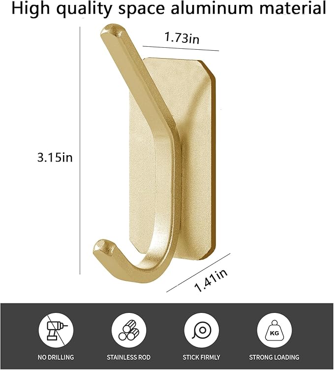 Paoli Heavy Duty Adhesive Hooks,Self-Adhesive Hooks Multiple Colors and Styles 30 lb Maximum Load for Home Schools and Offices (4pc, Gold)