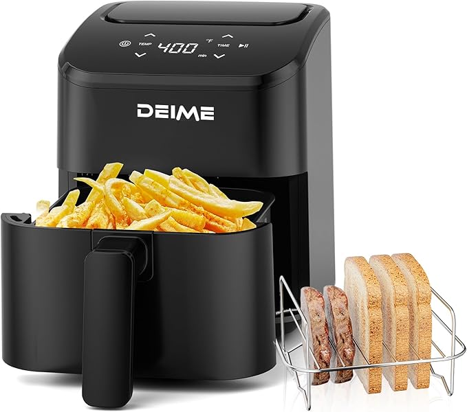 DEIME Air Fryer, Small Digital 3 Qt Airfryer Space Saving Compact, Bake, Reheat, Roasts for Quick Easy Meals, Mini Compact & Quiet, Nonstick & Dishwasher Safe Basket (Black+TR)