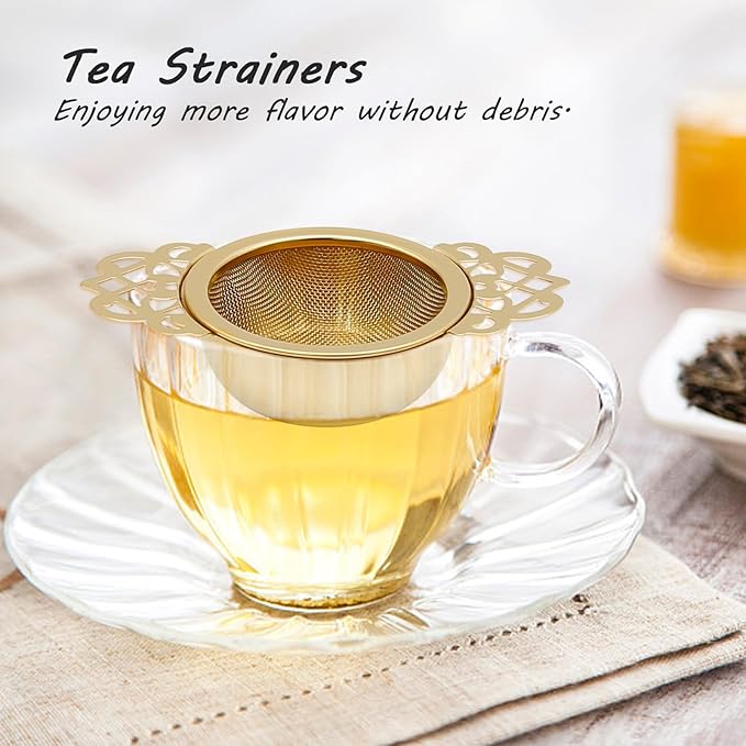 304 Stainless Steel Tea Drain Strainer Tea Filter Mesh Tea Drip Bowls Teapot Strainer With Petal Handles Tea Divider, Pack Of 4