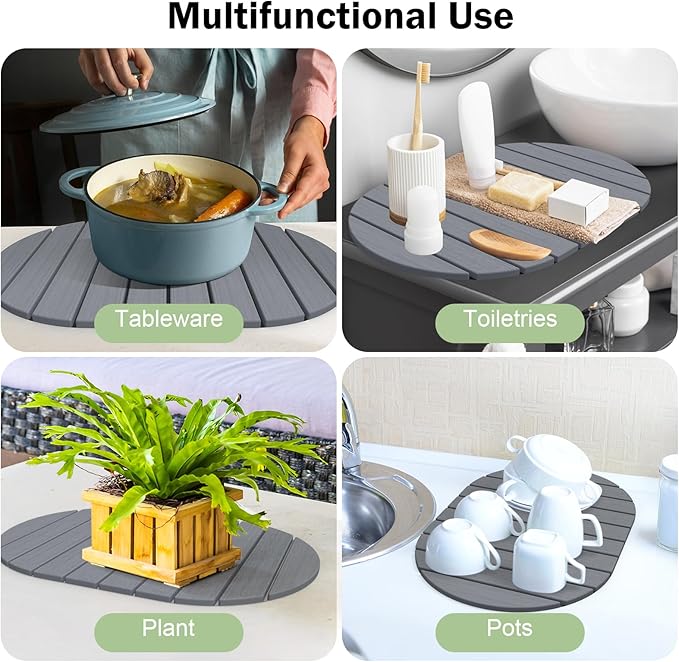 Stone Dish Drying Mat for Kitchen Counter,24"(L)×16"(W) Collapsible Fast-Drying Diatomaceous Earth Mats with Towel Sanding Tool,Versatile Stone Drying Mats for Cups Dishes Bottles