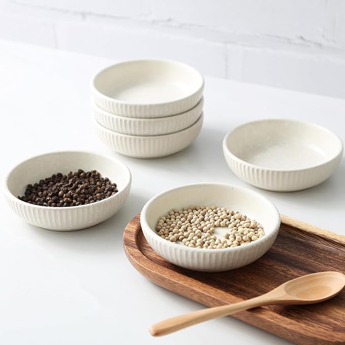 famiware Starlight Soy Sauce Dish Ceramic Dipping Bowls Set of 6, 3 oz Individual Dip Sauce Cups/Bowls/Dishes/Plates, Small Serving Bowl for Side Dishes, Dessert, Ice Cream, Condiment, Matte White