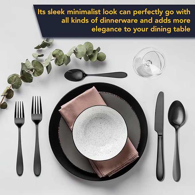 40 Piece Black Silverware Set Service for 8, EIUBUIE Premium Stainless Steel Black Cutlery Set, Mirror Polished Flatware Sets, Modern Kitchen Eating Utensils Sets Include Forks Spoons Knives