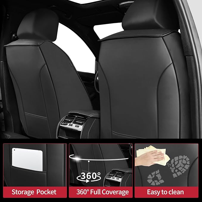 Fit CRV Car Seat Covers for Honda CR-V 2013-2024 2025 2026 - Upgraded Premium Waterproof & Breathable Leather, Airbag Compatible, All-Weather Seat Cushion Protector (Full Set, Black)