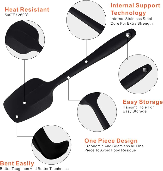 Silicone Spatulas, 8.2 inch Small Rubber Spoon Spatula Heat Resistant Seamless One Piece Design Non-Stick Spoonula Flexible Scrapers Baking Mixing Tool (6 Pcs)