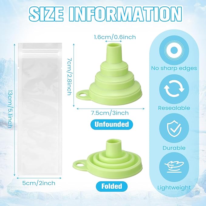 Hoolerry 600 Pcs Disposable Ice Mold Bags with 1 Silicone Funnel Freezer Tubes with Zip Seals Candy Ice Mold Yogurt Tubes Pouch for Snack Juice Fruit Smoothies Party Favor (2 x 5.1 Inch)
