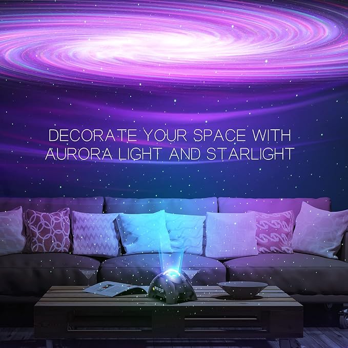 Northern Galaxy Light Aurora Projector with 33 Light Effects, Night Lights LED Star Projector for Bedroom Nebula Lamp, Remote Control, White Noises, Bluetooth Speaker for Parties, Jet Black