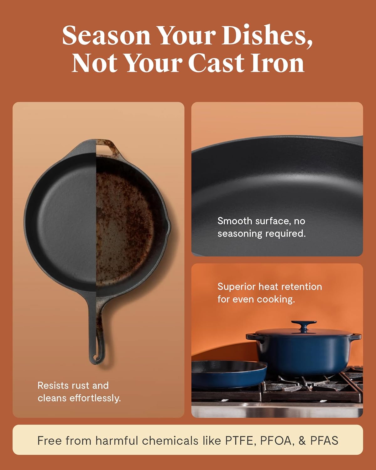 Caraway Enameled Cast Iron Dutch Oven - 8qt Dutch Oven With Lid - 3 Layer Enamel Coating - No Seasoning Required - Compatible With All Stovetops - Oven Safe - No Forever Chemicals - Midnight Blue