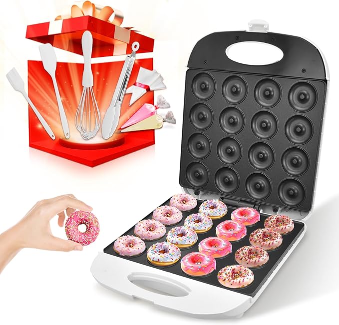 DSP All in One 2 Inch Mini Donut Maker, Non-Stick, Cool Touch, Electric Doughnut Machine for 16 Snacks & Desserts, Perfect for Birthday, Wedding, Baby Shower, Christmas, Party, Afternoon Tea