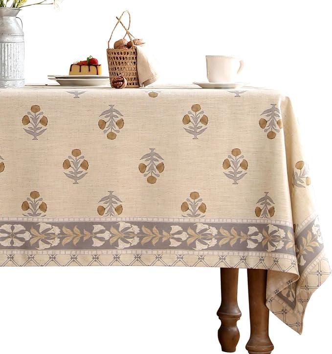 patdrea Designer Beige Long Tablecloth for Rectangle Table,Elegant Linen Floral Pattern French Table Cloth,Decor Cover Cloth for Kitchen Dining Christmas,Thanksgiving,Party,63"x102"-Istana a