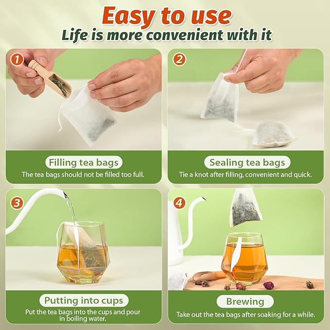 300Pcs Disposable Tea Bags for Loose Leaf Tea, Empty Tea Filter Bags with Cotton Drawstring, Fillable Tea Infuser Sachets for Loose Tea, Coffee, Herb, Spice and More (3.54"x 2.75")