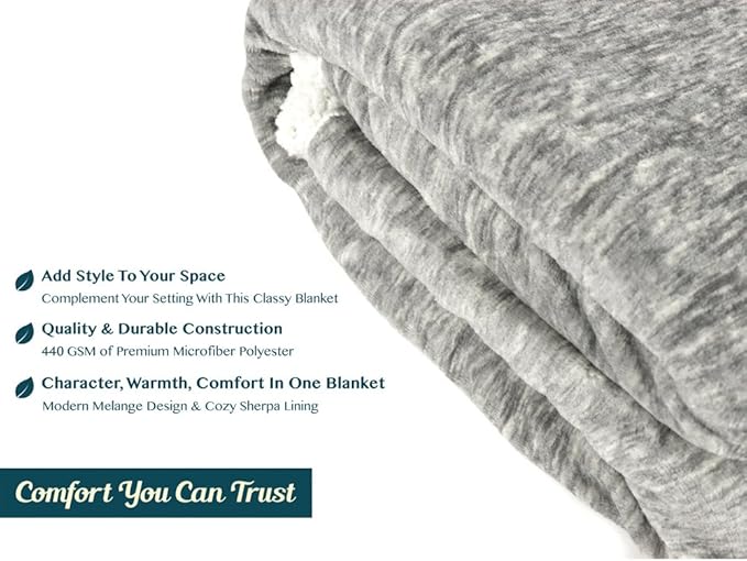 Premium Sherpa Melange Throw Blanket for Couch, Sofa by Pavilia | Soft, Fluffy, Plush, Warm, Cozy | Light Gray Fuzzy Lightweight Microfiber, Luxury Modern Reversible TV Blanket | 50 x 60 Inches