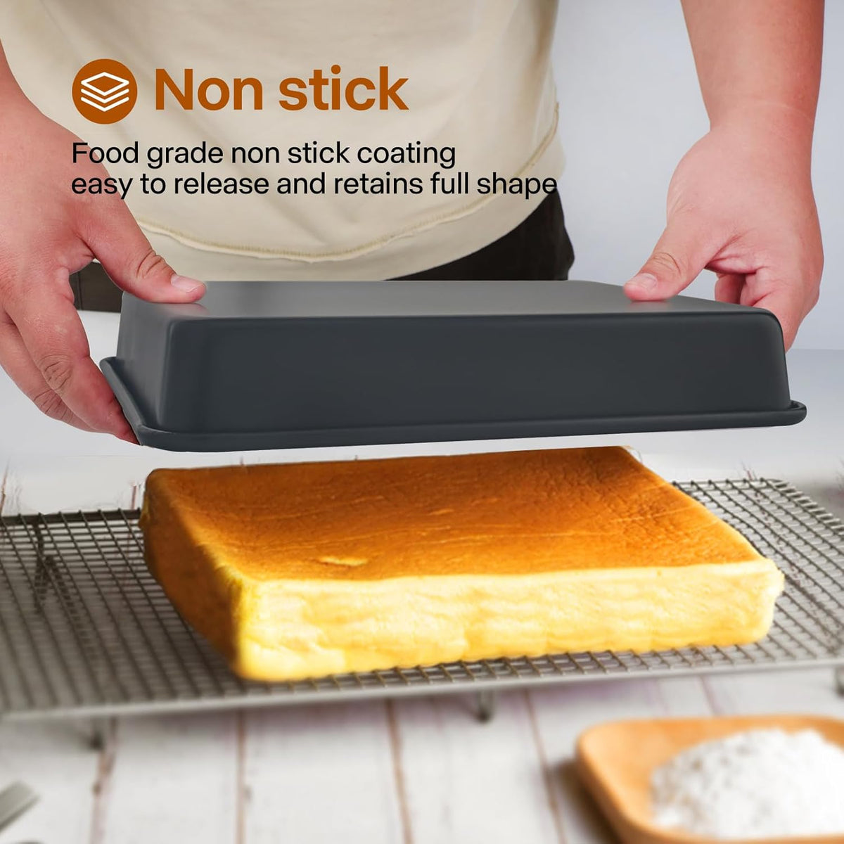 Rectangle Cake Pan, Deep Baking Pans Set Nonstick, 9/11/13 Inch, Heavy Duty Thickness Bakeware Roasting Tray for Toaster Oven, Thanksgiving Christmas Roast Turkey Pan, 3-Pack, Black