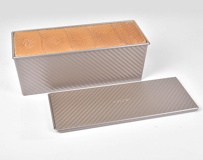 Monfish Large Loaf Pan w Lid Pullman Bread Pan 2.2lb dough Aluminized Steel Commercial Grade Non Stick Loaf Baking Pan