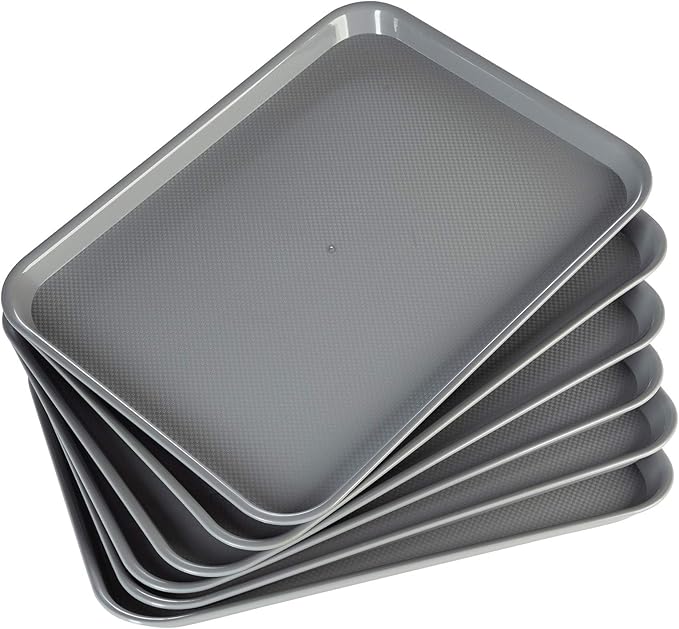 Rectangular Plastic Serving Trays,Fast Food Serving Cafeteria Trays,17"X13",Set of 6 (Grey)