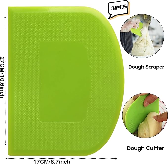 SURDOCA Dough Scraper Bench Scraper - 3P 10.6x6.7" Plastic Flexible Bowl Scraper, Sharp Edge & Angles Cake Scraper. Non-Slip Bakeware Decorating Tools Sculpting & Modeling Tools - Blue+White+Pink