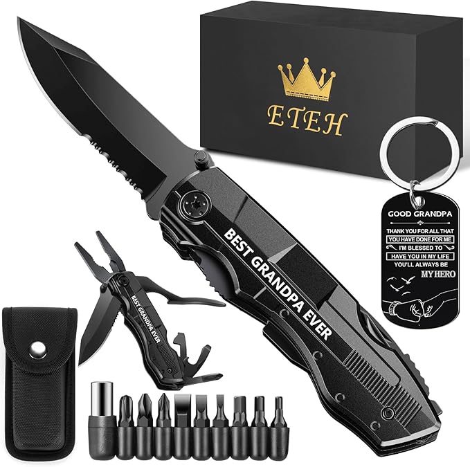 Gifts for Grandpa from Granddaughter Grandson,Fathers Day Birthday Christmas Grandpa Gifts,Multitool Knife "BEST GRANDPA EVER",Multi tool for Climbing,Camping,Cycling,Hiking