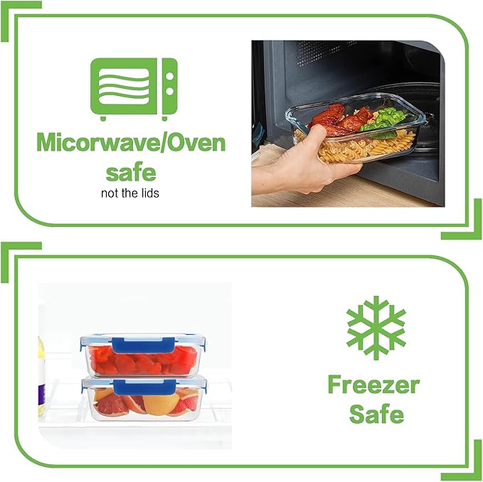 10 Pack Borosilicate Glass Meal Prep Containers with Locking Lids, Glass Food Storage Containers Set, Airtight Lunch Bento Boxes, BPA-Free & Leak Proof, 36oz & 14oz, Freezer, Oven Safe-Deep Blue