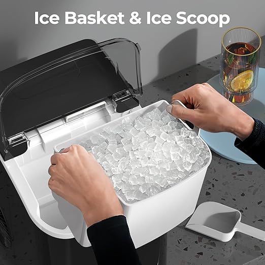 Nugget Ice Maker Countertop, 35.5Lbs/24Hrs Chewable Sonic Ice Machine with Self-Cleaning, Handle, Water Tank, Quiet Operation & Portable Pellet Ice Maker for Home, Office, Kitchen, Bar, Black