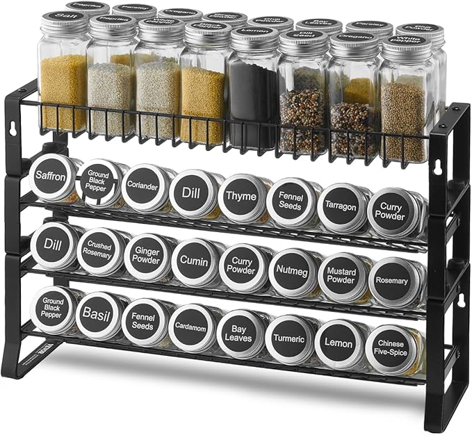 VEVOR Detachable Spice Rack Organizer for Cabinet, 4 Tie Stackable Seasoning Organizer, Spice Jars Kitchen Storage for Countertop Kitchen Pantry Cupboard, 15.8x10.7 in