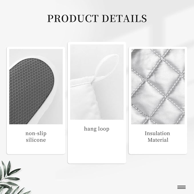 Oven Mitts and Pot Holders Set, Marble Pattern Gray White Silicone Kitchen Accessories 4 Piece Heat Resistant Long Gloves Potholder Non-Slip Grip for Chef Cooking Baking Grilling BBQ