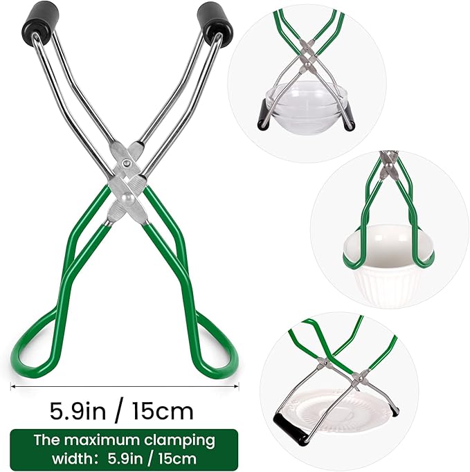 Canning Jar Lifter, Canning Tongs, Stainless Steel Jar Lifter with Rubber Grip Handle for Home Kitchen, Darkgreen