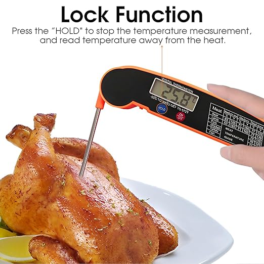 Digital Meat Thermometer for Grilling Instant Read Food Thermometer for Cooking and Baking Kitchen Turkey Temperature Probe for Deep Fry Grill BBQ Baking Frying - Orange