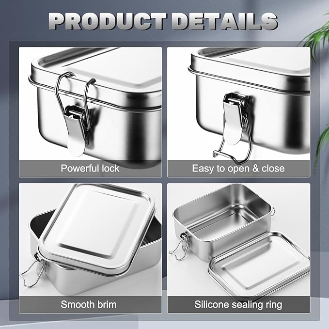 Umigy 8 Pcs Stainless Steel Food Containers 850ml Metal Bento Lunch Box Stainless Steel Food Storage Containers, Lockable Clips to Leak Proof, Reusable Dishwasher Snack Boxes for Work