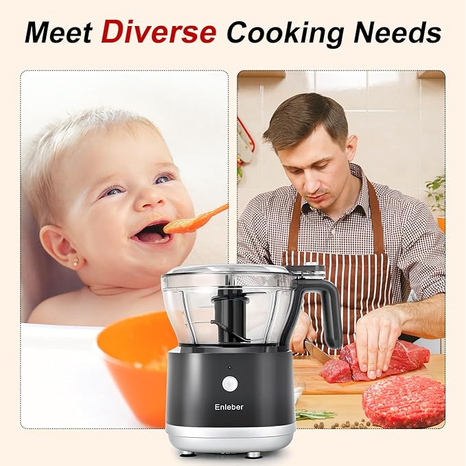 Food Processor Electric Food Chopper with 4.5-Cup(1000ml) Vegetable Chopper & Meat Grinder,BPA Free, Stainless Steel Blade for Chopp, Slice, Mince, Grind, and Puree, for Baby Food & Family Use