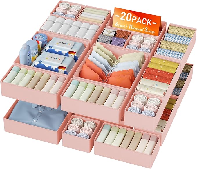 DIMJ Drawer Organizer Clothes Storage - 20 Pack Baby Dresser Organizer for Nursery, Foldable Closet Drawer Organizer Bins for Bedroom Organization, Fabric Storage Dividers for Socks, Underwears, Bras