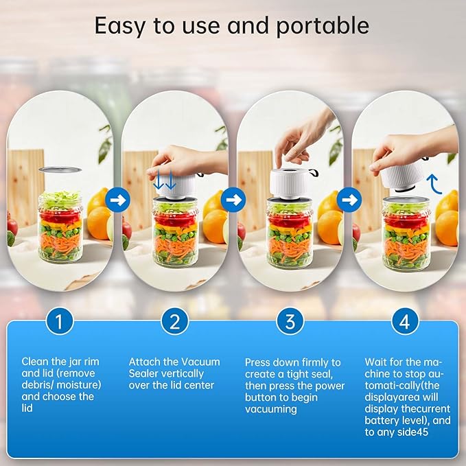 Electric Mason Jar Vacuum Sealer Kit, 3-in-1 Handheld Automatic Vacuum Sealer for Mason Jars, Canning Sealer Machine for Jars, Containers, Vacuum Bags | Present for Mom, White