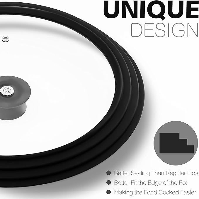 Anaeat Silicone Universal Lid for Pots, Pans and Skillets - Tempered Glass Covered with Heat Resistant Silicone Rim Fits 9.5", 10" and 11" Diameter Cookware -Easy to Use Replacement Frying Pan Cover