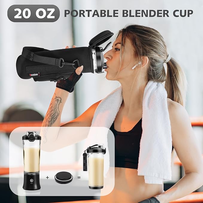 Portable Blender with Insulated Carrying Case & Recipe Book-20 OZ USB-C Rechargeable Personal Juicer for Smoothies & Protein Drinks, Mini Small Blender Cup with 6 Blades for Shakes, Travel Lid