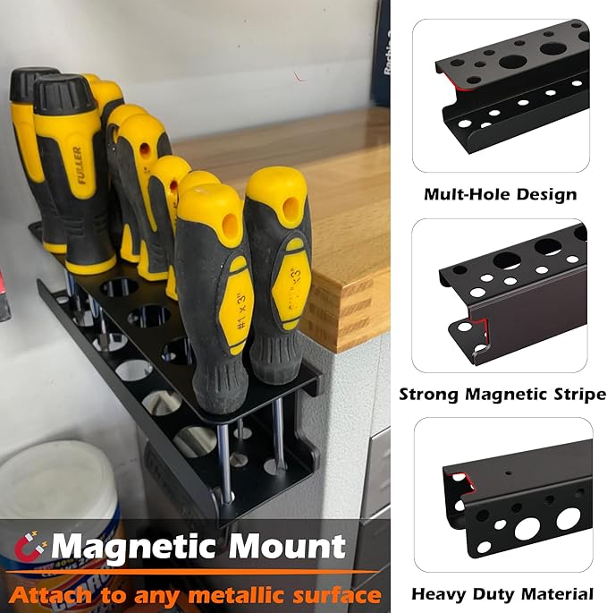 ULIBERMAGNET Magnetic Screwdriver Rack,Heavy Duty Magnetic Tool Holder,Pliers Organizer Rack for Screwdriver, Plier, Shears,Magnetic Mount Tools Rack for Garage,Tool Cart,Pegboards,Workbench