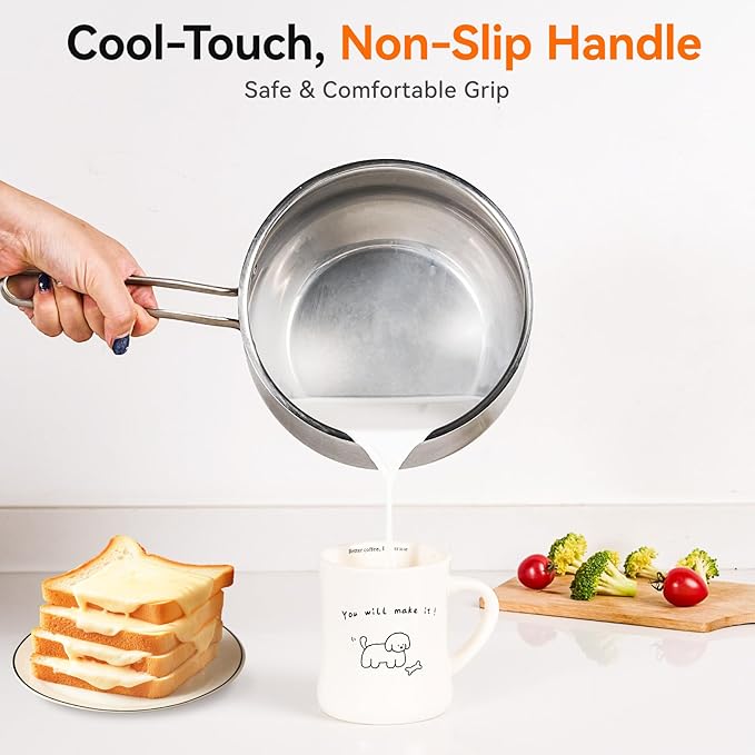 WANGYUANJI 2.5-Quart Stainless Steel Saucepan with Steamer Basket, 2-in-1 Pot & Steamer, Tri-Ply Base, Tempered Glass Lid, Induction Compatible