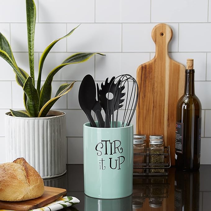DII Kitchen Accessories Retro Collection, Ceramics, Utensil Holder, Aqua
