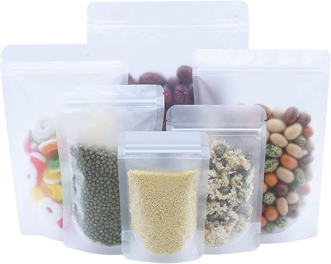 PABCK 100 Pcs 4.7x7.9 inch Resealable Stand Up Bags Matte Clear Zipper Lock Heat Seal Pouches with Tear Notch for Zip Food Storage Lock Packing