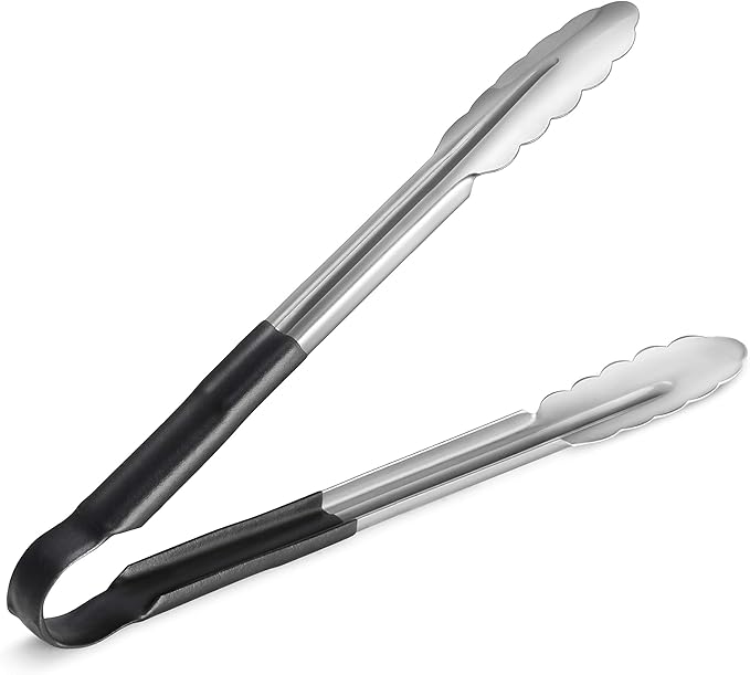 New Star Foodservice 35742 12-Inch Utility Spring Tongs, Stainless Steel, Vinyl Coated, Set of 12, Black