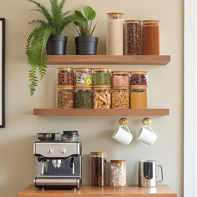 ComSaf 0.6 Qt Glass Food Storage Jars Set of 9, Clear Glass Storage Containers with Lids, Pantry Organization Jar, Spice, Blooming Tea, Oat, Coffee and Sugar Container, Small Canister Set for Kitchen
