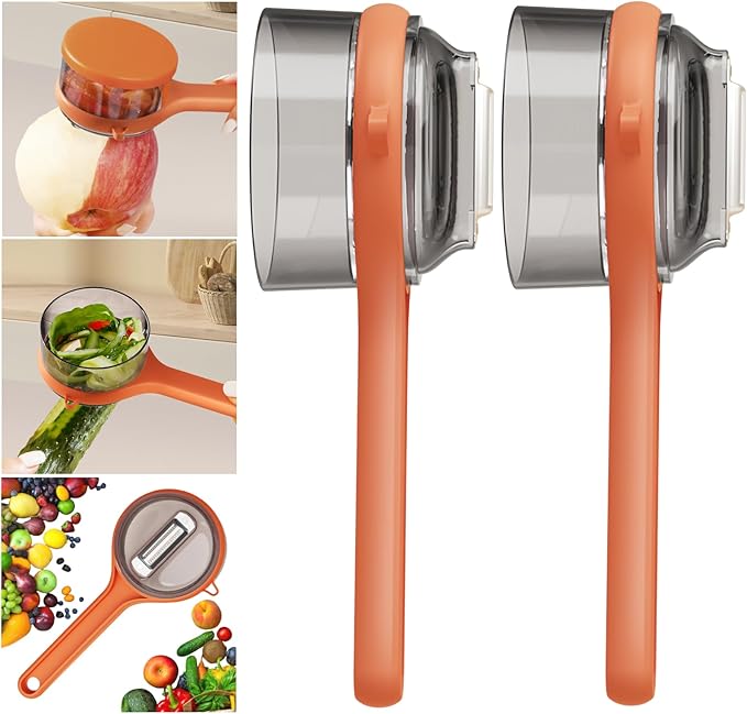 Peeling Knife With Storage Box, Fruit And Vegetable Peeler With Container, Double-Sided Stainless Steel Multi-Function Peeler For Home Kitchen (D-2pcs Orange)