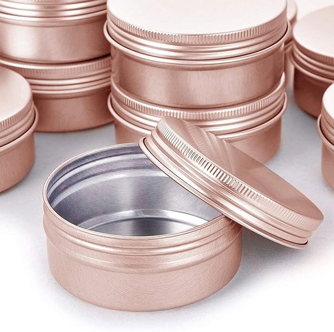 1 oz Aluminum Tin Jar with Screw Cap Refillable Container for Cosmetic, Lip Balm, Cream, Rose Gold 12 Pcs.