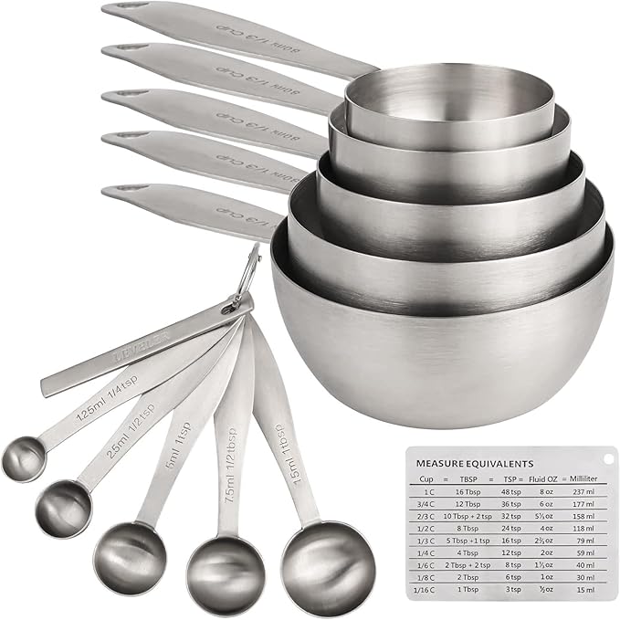 Smithcraft Measuring Cups and Spoons, 12 Piece Metric & US 18/8 Stainless Steel Measuring Cup and Spoon Set, Dry Metal Measuring Cups Spoons & Leveler & Measure Equivalents for Kitchen & Baking