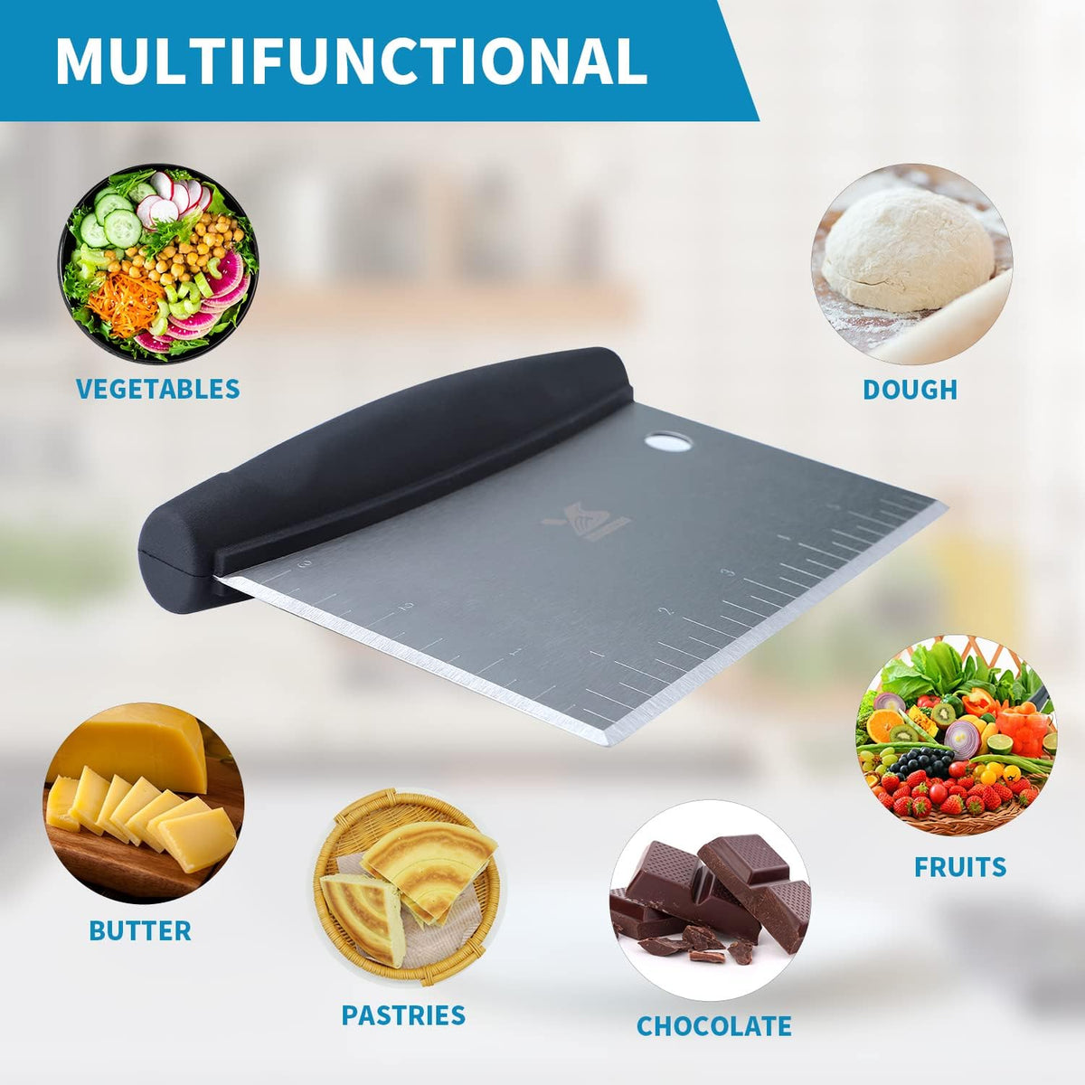 MSY BIGSUNNY Dough Scraper Baking Pastry Cutter Good Grip Pastry Scraper Chopper Stainless Steel Dough Cutter
