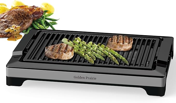 Electric Indoor Grill, 1600W Smokeless Style BBQ Grill with Water-Filled Drip Tray, 15-Inch Nonstick Grate for Steaks & Korean BBQ, Rapid Heating for Searing