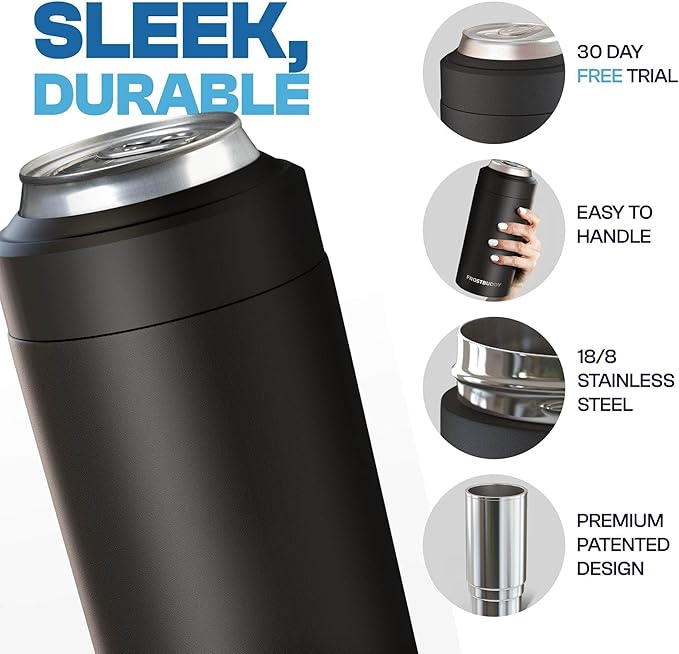 Frost Buddy Universal Can Cooler - Fits all - Stainless Steel Can Cooler for 12 oz & 16 oz Regular or Slim Cans & Bottles - Stainless Steel